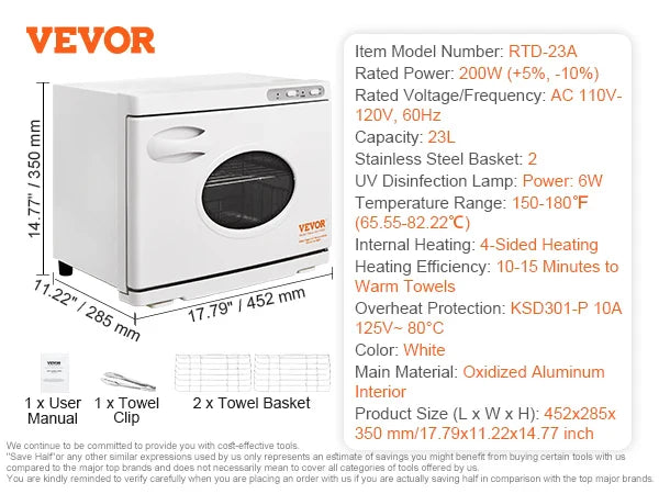 VEVOR Hot Towel Warmer 8/23L – Large Capacity 2-in-1 Quick Heating with See-Through Window for SPA, Facials & Massage Salon