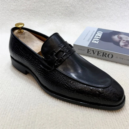 Luxury Men's Crocodile Print Leather Loafers - Double Buckle Business & Wedding Dress Shoes