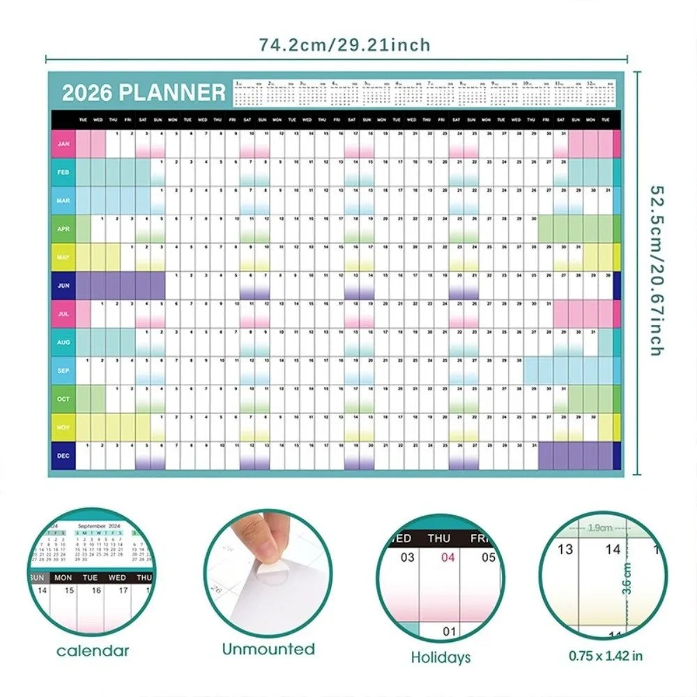 2026 Wall Calendar Planner - Annual Schedule Organizer with To-Do List Memo Pad & Agenda Tracker