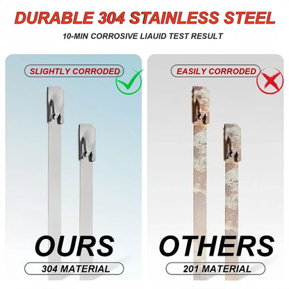 50-Piece 304 Stainless Steel Zip Ties - Heavy-Duty Self-Locking Cable Ties for Pipes, Fences & Exhaust Wrap