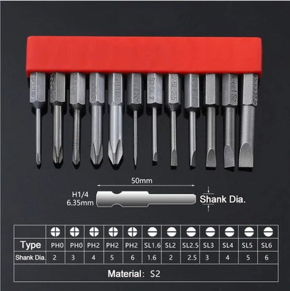 12Pcs 1/4 Inch Magnetic Screwdriver Bits - 50mm 75mm 100mm Long Power Tool Bit Set