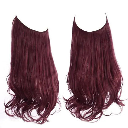 Synthetic Ombre Hair Extension - One Piece Invisible Wire Long Wavy Clipless False Hairpiece Black Blonde Pink