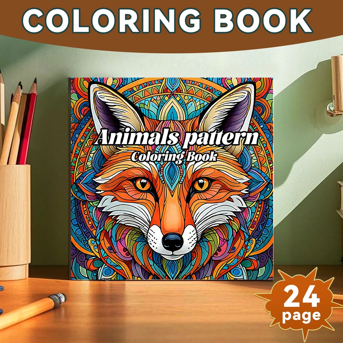 24-Page Mandala Animals Coloring Book - Creative Art & Stress Relief Activity Book for Adults, Gifts & Parties