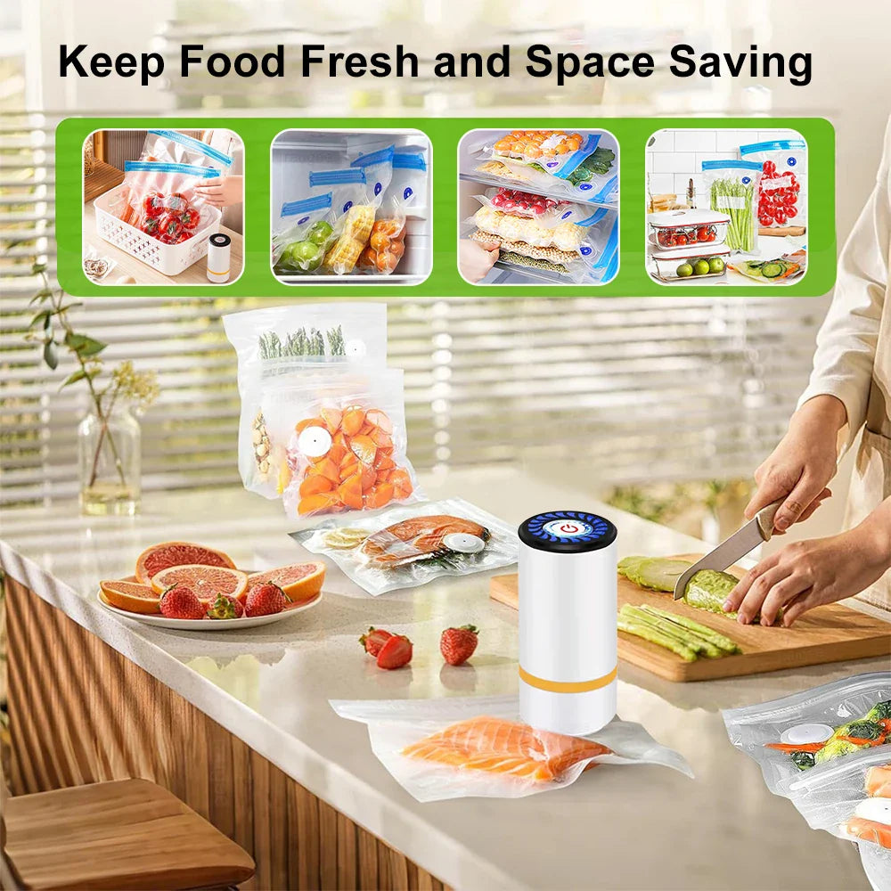 Portable Electric Vacuum Sealer Pump with Reusable BPA-Free Zipper Vacuum Bags – Handheld Food Storage Sealing Kit