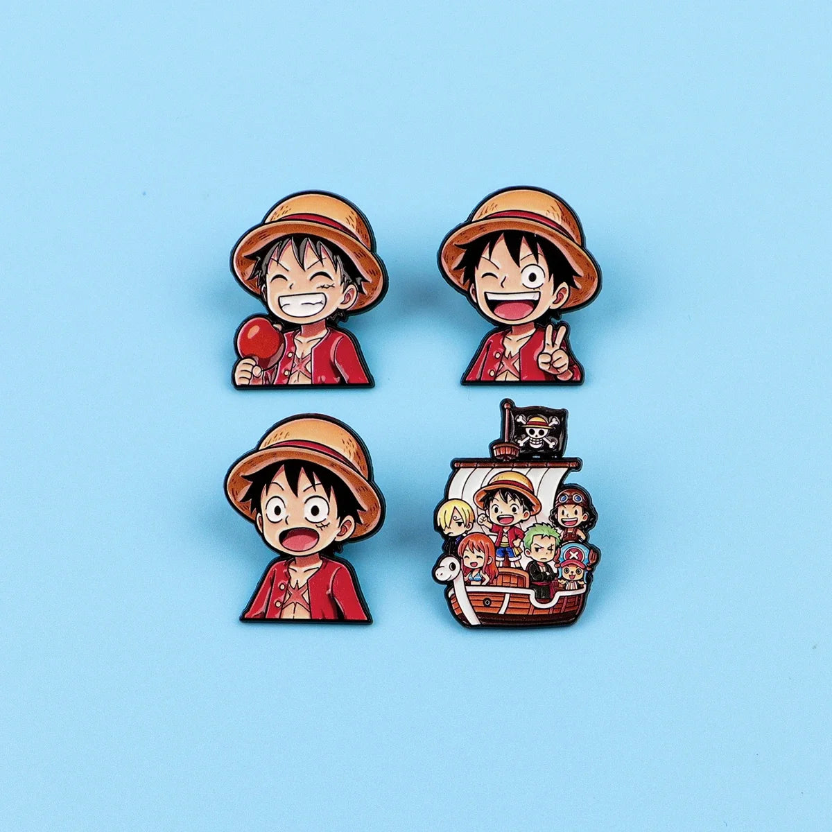 Anime Pirate Enamel Pins 4PCS Set - Cute Backpack Hat Lapel Badges for Fans & Cosplay Gifts