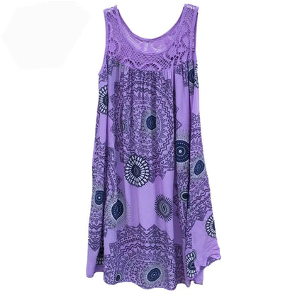 Women’s Summer Camisole Dress - Lace Print Sleeveless Loose Swing Maxi Dress Plus Size Long Skirt Outfit