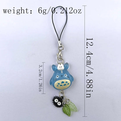 Kawaii Totoro Blue Animal Phone Charm - Soot Sprite Anime Cat Keychain Woodland Pendant Y2K Gift Accessory