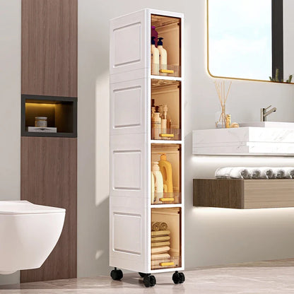 20cm Slim Storage Cabinet - 3/4/5 Tier Narrow Rolling Organizer Shelf with Wheels, Space Saving Multi-Purpose Storage Rack