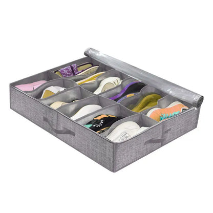 Under-Bed Shoe Storage Organizer Box — Collapsible Closet Container for 12 Pairs with Reinforced Handles