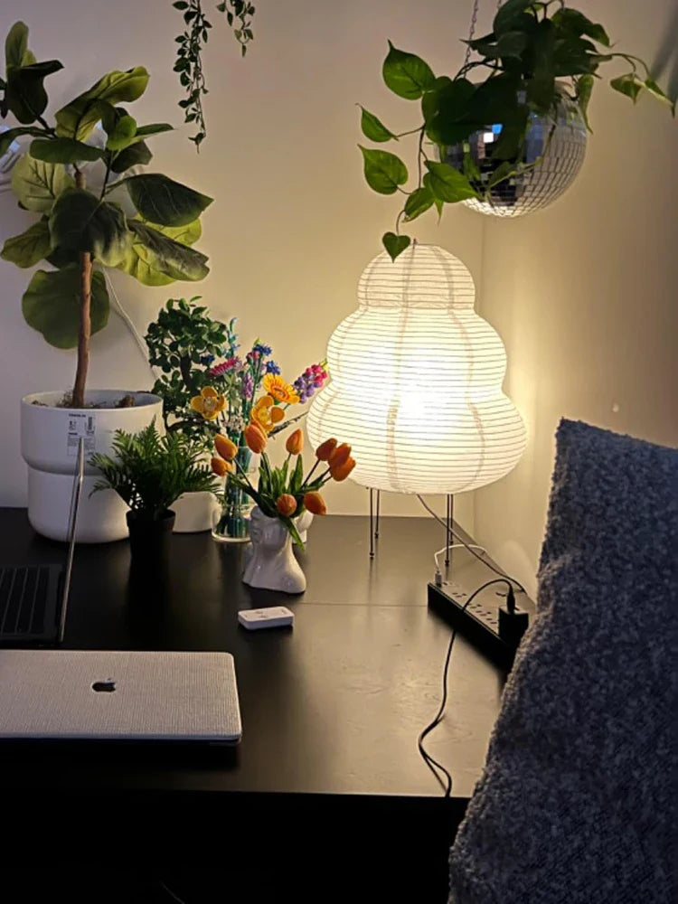 Japanese Style LED Rice Paper Desk Lamp – Tricolor Dimming Home Art Decoration for Living Room, Hotel, Bedroom & Bedside Night Light