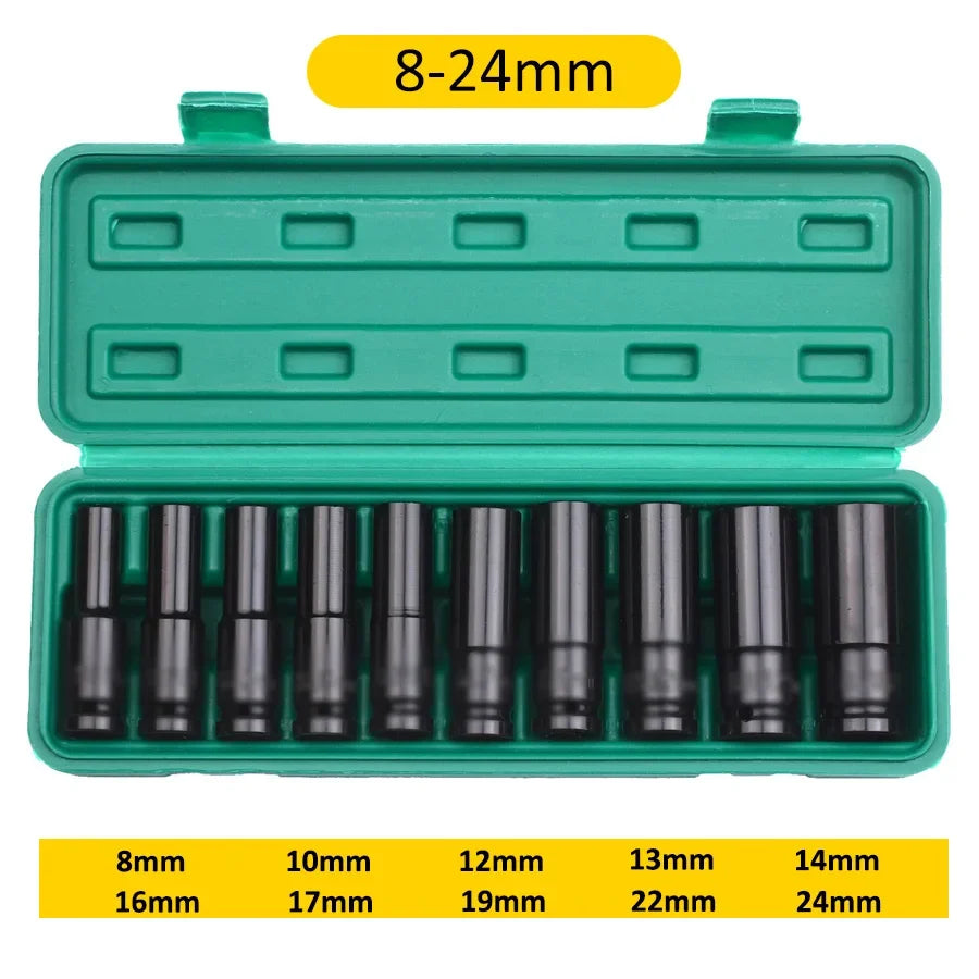 1/2-Inch Drive Impact Socket Set - 6-Point Metric Carbon Steel Sockets with Storage Case
