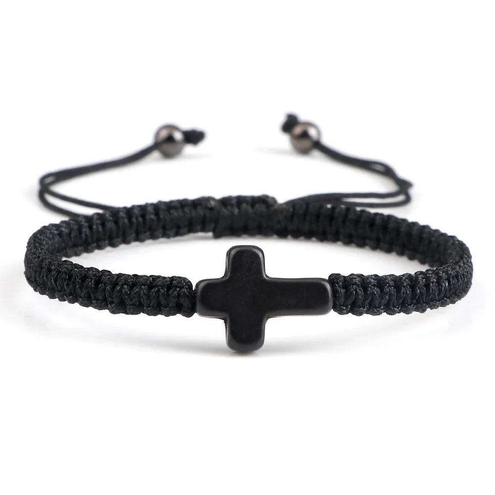 Hand Woven Jesus Cross Bracelet - Red & Black Braided Thread Lucky Couple Jewelry Gift for Men & Women