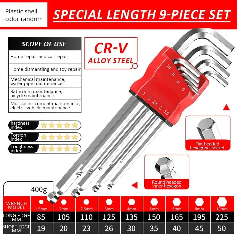 High-Strength Hex Wrench Set - Durable Hex Key Spanner Tool for Repairs & Assembly