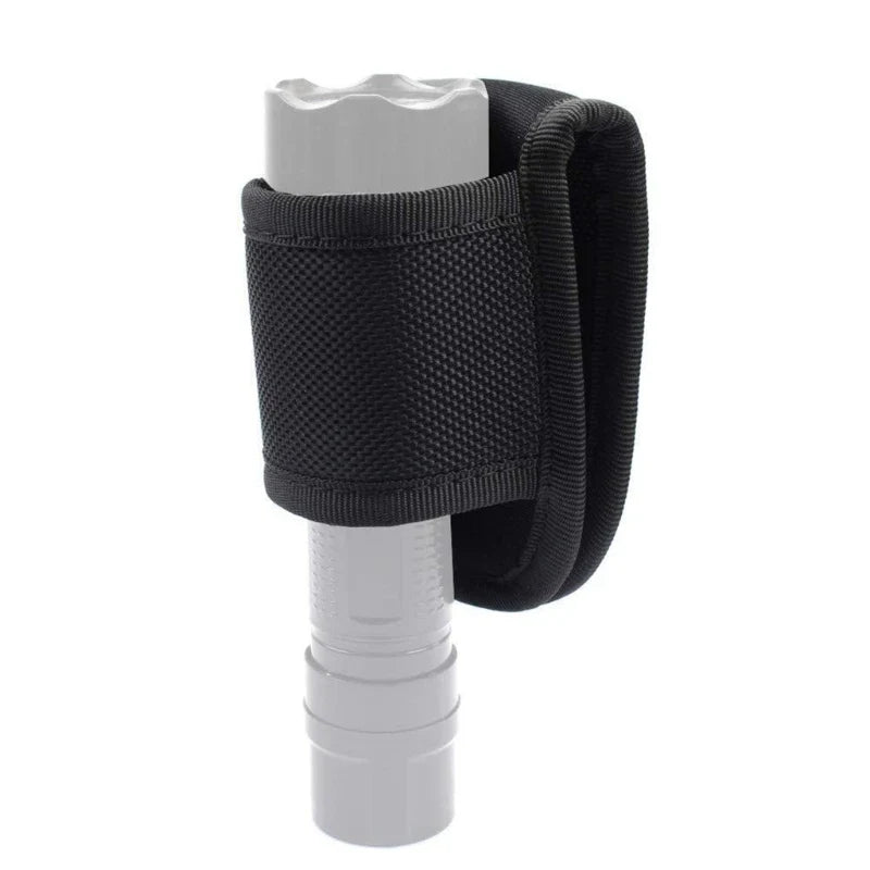 Nylon Weave Flashlight Pouch - PU Leather Duty Belt Holster Open Top Holder for D Cell & Compact Flashlights