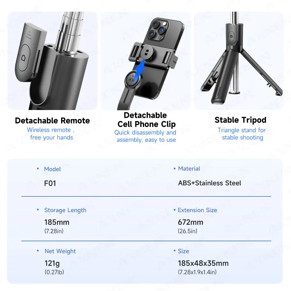 Bluetooth Selfie Stick Tripod with Wireless Remote and Phone Holder – Adjustable Desktop Stand for iPhone & Android, Optional Fill Light