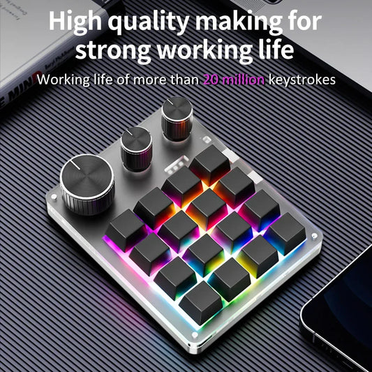 Custom Mechanical Gaming Keyboard - 2.4G Bluetooth USB Macro Keypad with Volume Knob & Programmable Keys
