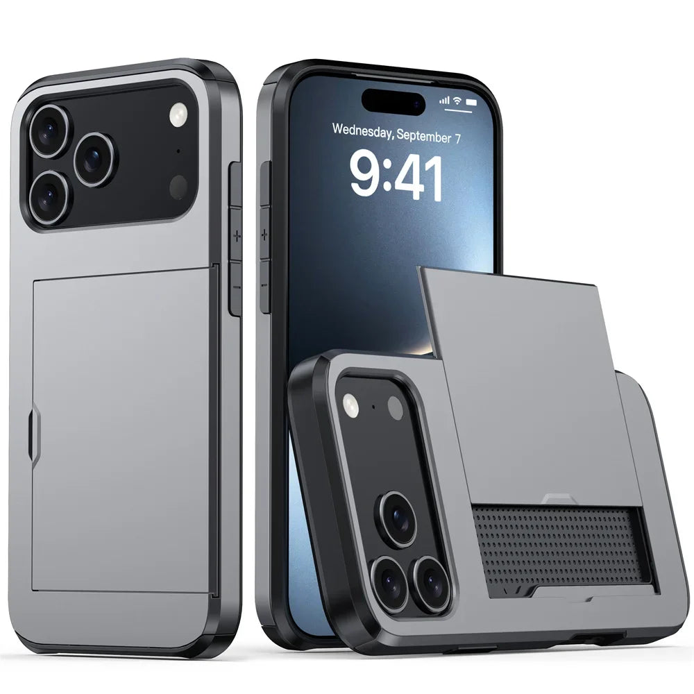 Shockproof iPhone Case with Wallet Card Holder – Protective Cover for iPhone 17, 16, 15, 14, 13, 12, 11 Series, Including Mini & Pro Max