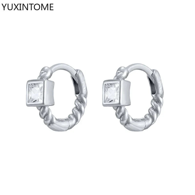 925 Sterling Silver White Zircon Hoop Earrings for Women – Fashion Geometric Crystal Silver Earrings Fine Jewelry Elegant Daily Wear Jewelry