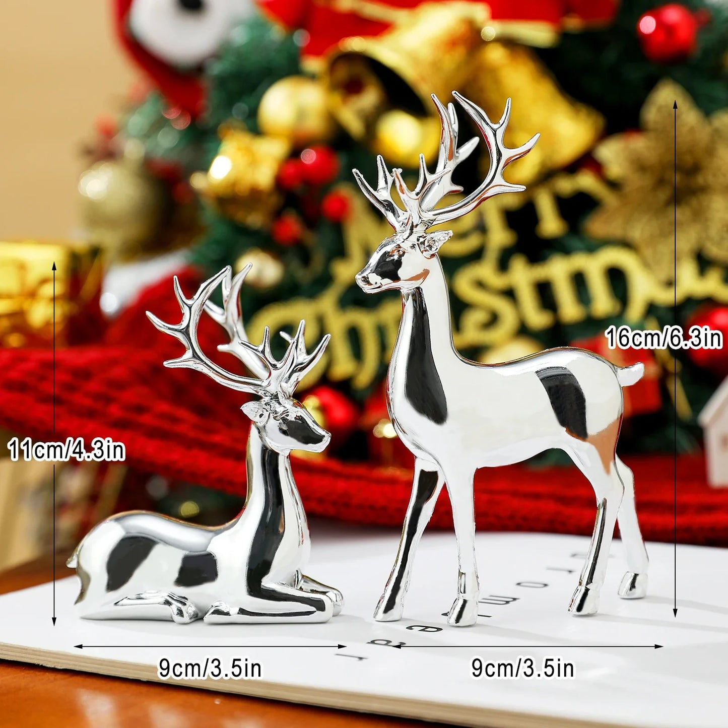 Golden Deer Statue Figurine – Plastic Reindeer Sculpture for Luxury Living Room & Christmas Tabletop Decor