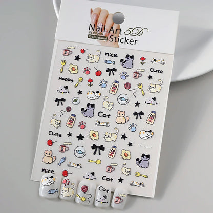 5D Macaron Nail Stickers - Embossed Flower, Fruit, Bear & Rabbit Charms for Summer DIY Manicure Decoration