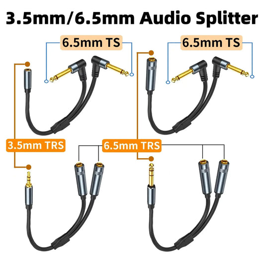 3.5mm to Dual 6.35mm Audio Splitter Cable - TRS Y Adapter for Amplifiers, Speakers & Mixers