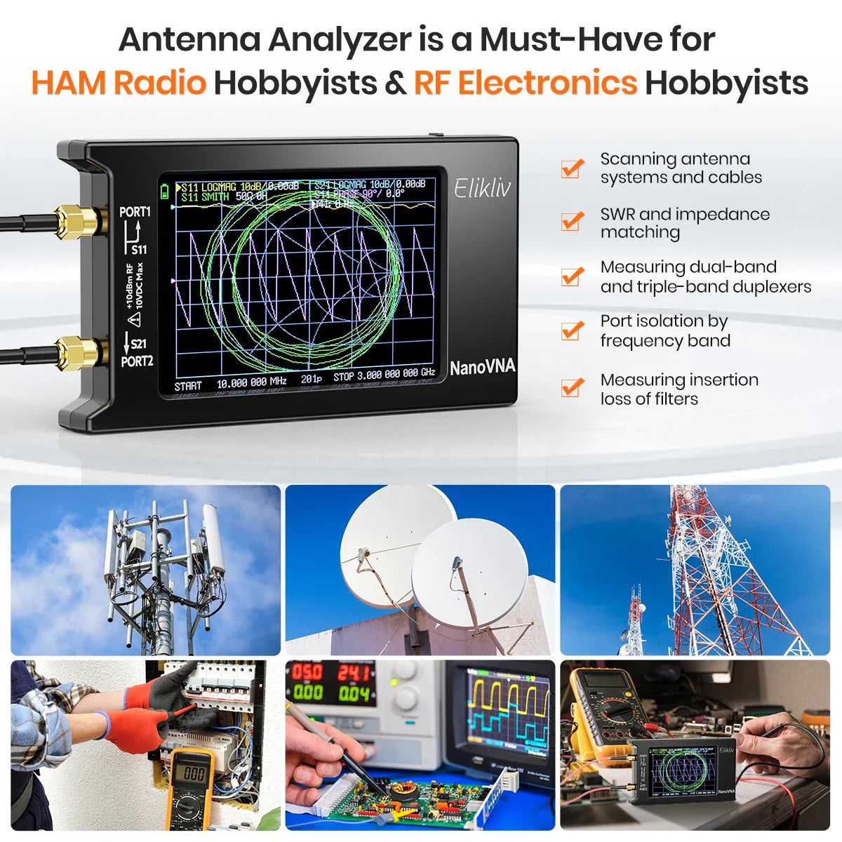 NanoVNA-H4 Vector Network Analyzer 10KHz-1.5GHz | 2.8/4" Display Antenna Tuner for MF HF VHF UHF | Spectrum Analyzer Nano VNA