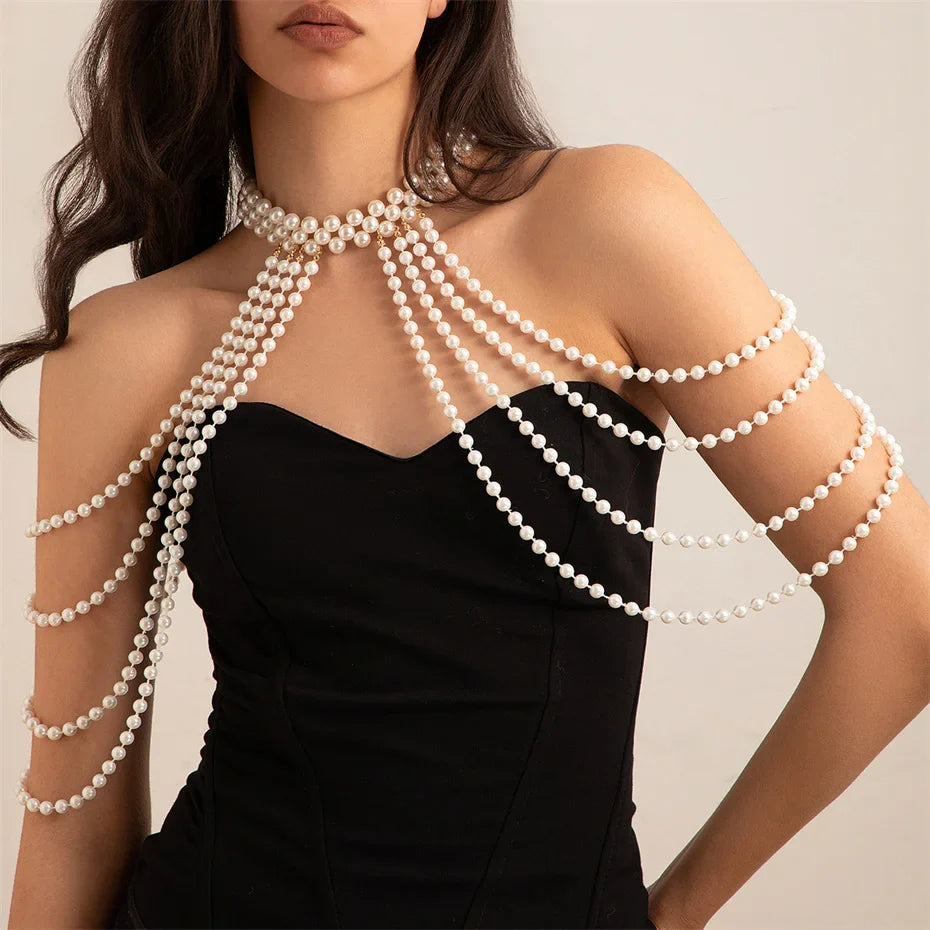 Ingemark 2024 Bridal Tassel Pearl Shoulder Chain Necklace – Elegant Wedding Jewelry for Women