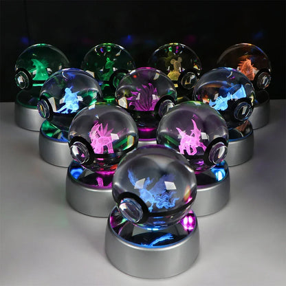 Pokemon Crystal Ball Night Light – Pikachu, Gengar, Eevee, Mewtwo & Lucario LED Pokeball, Kids Birthday Gift & Home Decor