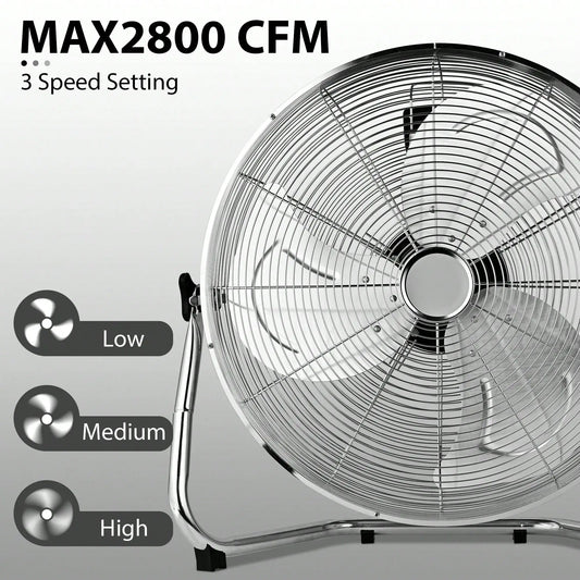 Pnochoo 14-Inch Industrial Fan - 3-Speed Aluminum Floor & Tabletop Air Circulator