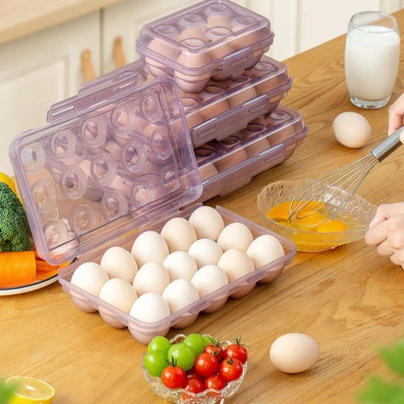 Stackable Egg Storage Box - 6/15/24 Grid Anti-Collision Egg Holder with Durable Multi-Layer Refrigerator Organizer