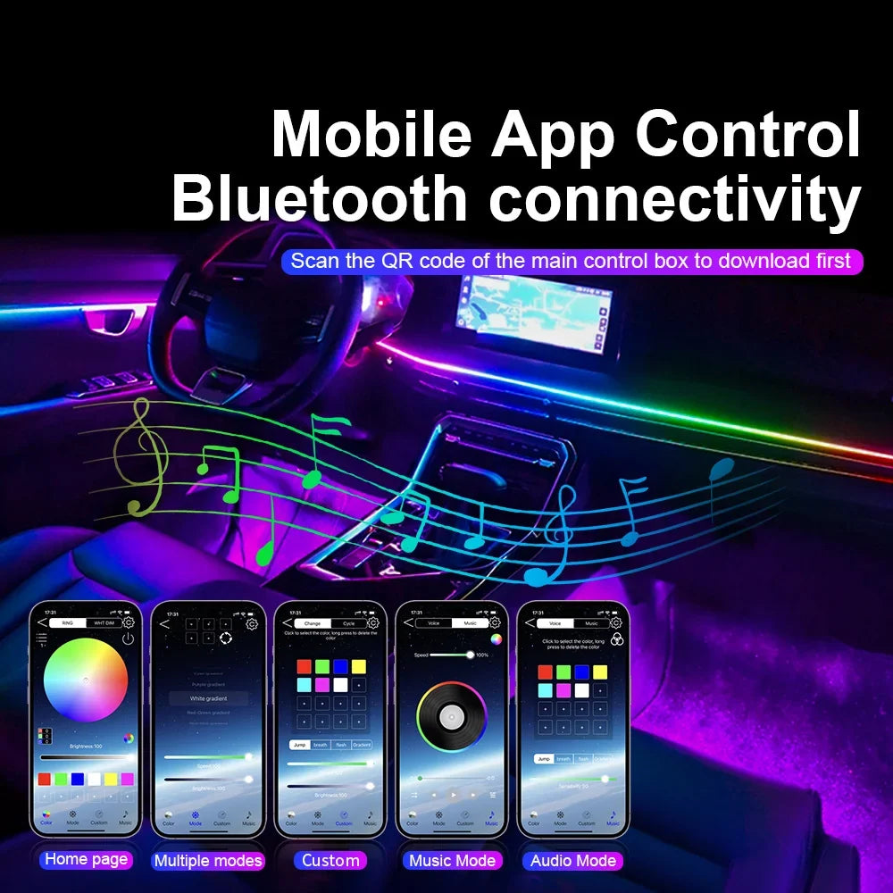 6/10/14/18 in 1 RGB LED Car Ambient Light - APP Controlled Acrylic Interior Atmosphere Strip with 64/213 Color Symphony Lighting