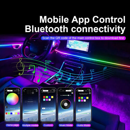 6/10/14/18 in 1 RGB LED Car Ambient Light - APP Controlled Acrylic Interior Atmosphere Strip with 64/213 Color Symphony Lighting