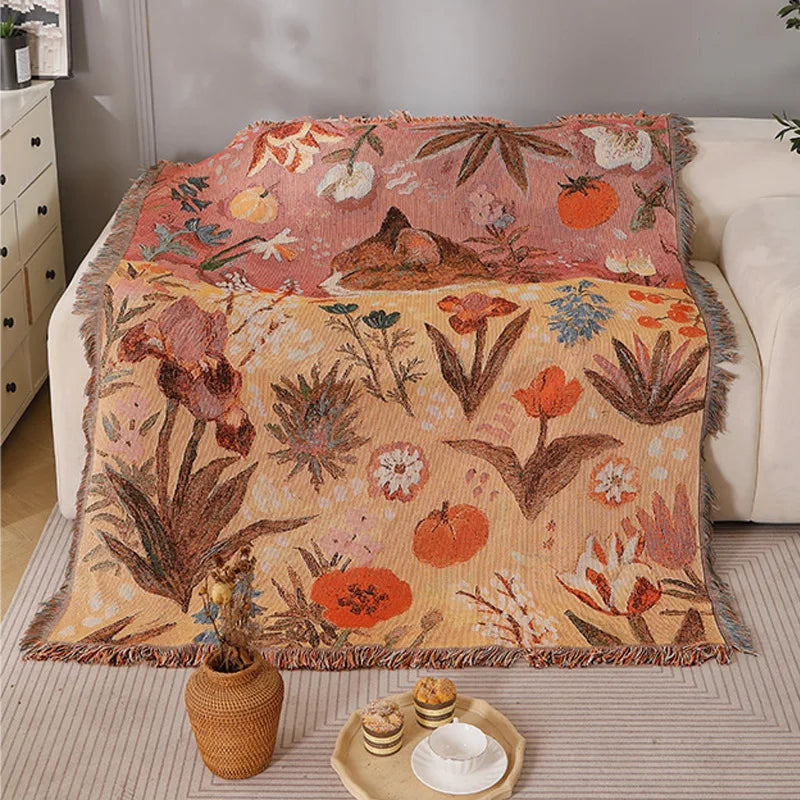 Animal Sofa Blanket Cover – European Village Cartoon Tapestry for Home Decor, Sofa, Bed & Camping