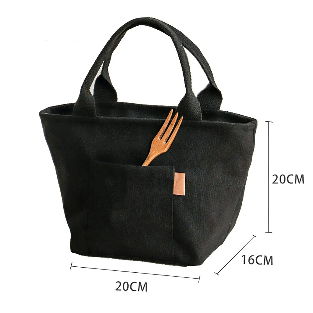 Insulated Canvas Lunch Bag – Large Capacity Reusable Tote with Zipper, Portable Storage Bag for School and Picnic