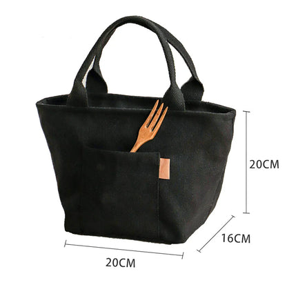 Insulated Canvas Lunch Bag – Large Capacity Reusable Tote with Zipper, Portable Storage Bag for School and Picnic