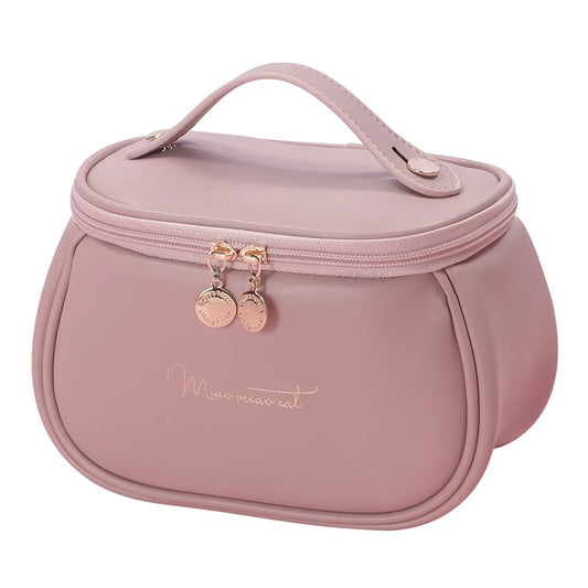 Cute PU Makeup Bag for Women - Waterproof Toiletries Organizer - Travel Make Up Pouch with Large Capacity - Portable Cosmetic Case