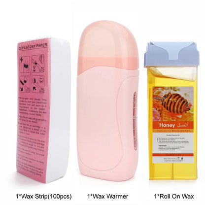 3 in 1 Roll-On Waxing Kit – Soft Wax Heater with Wax Cartridges & Strips for Hair Removal