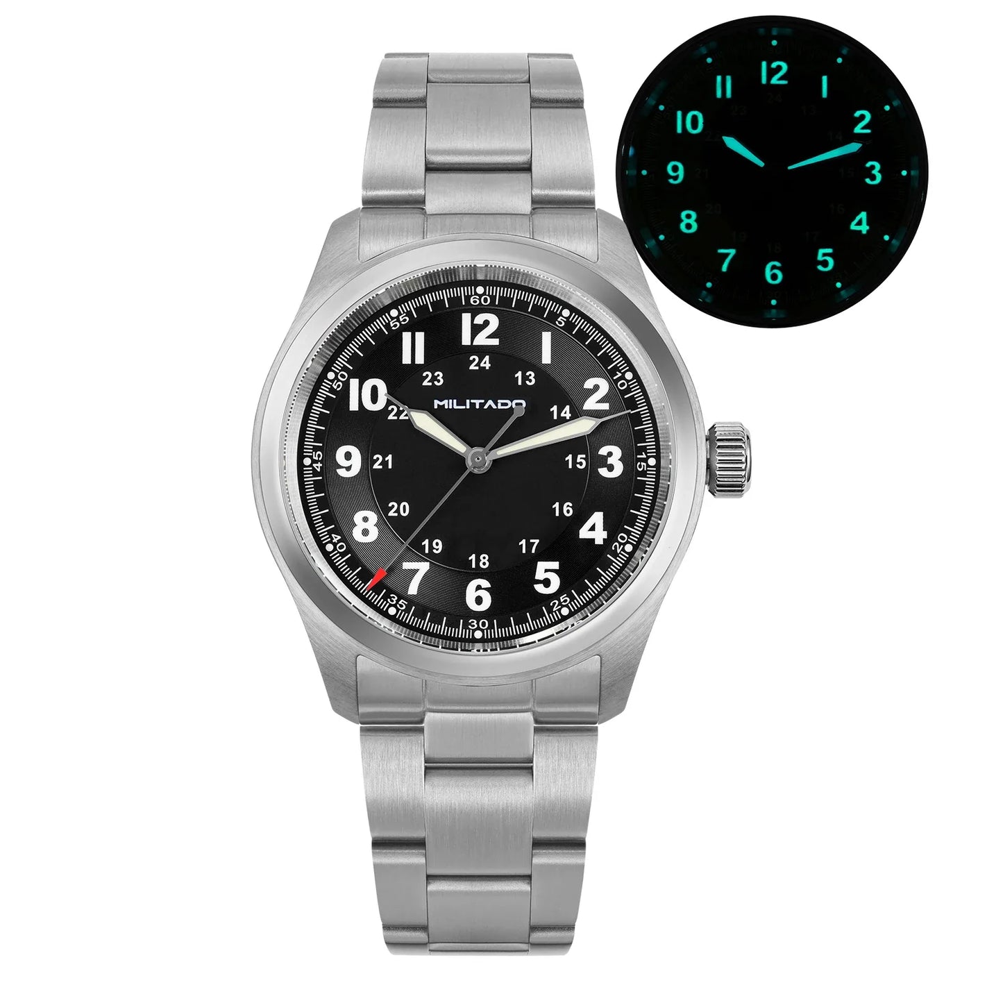 Militado ML08 Vintage Quartz Watch - VH31 Movement 38mm Sapphire Crystal Wristwatch with C3 Green Luminous Dial