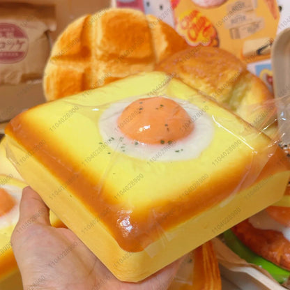 Fried Egg Toast Squishy Toy - Slow Rising Bread Stress Relief Fidget Squeeze Toy for Kids and Adults
