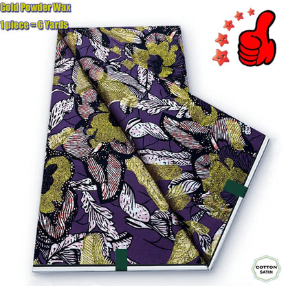 2026 African Real Wax Fabric - 100% Cotton Ankara Glitter Gold Print Batik Pagne for Women’s Fashion & Sewing