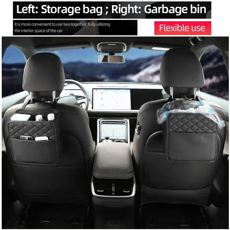 2024 Multi-Functional Car Seat Storage Bag – Leather Garbage & Storage Bag, Portable Trash Can for Most Car Models