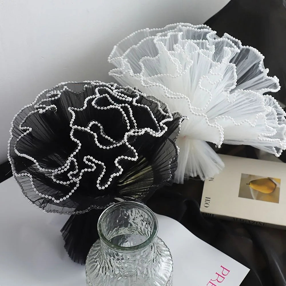 28cm x 4Yards Pearl Lace Flower Wrapping Mesh – Handmade Bouquet & Gift Wrapping Cloth