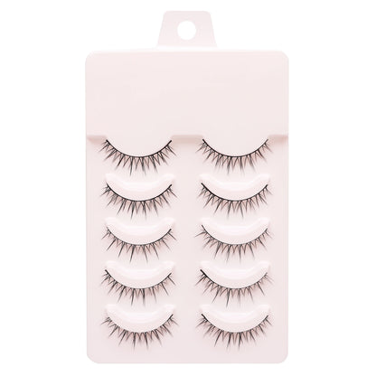 Manga Lashes 5 Pairs – Anime Cosplay Faux Mink Short Full Strip Lashes, Korean Natural Look, Clear Band Soft Eyelash Extensions