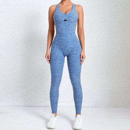 Women’s Black Sporty Jumpsuit – 2025 Workout Yoga Gym Set with Push-Up Fitness Overalls