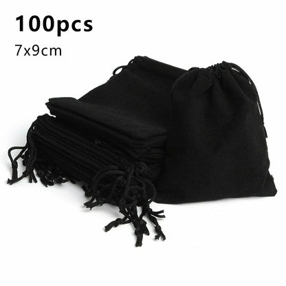 100pcs Velvet Drawstring Bags – Jewelry Gift Pouches for Wedding, Party, Sweets & Display (5x7/7x9/10x14cm)