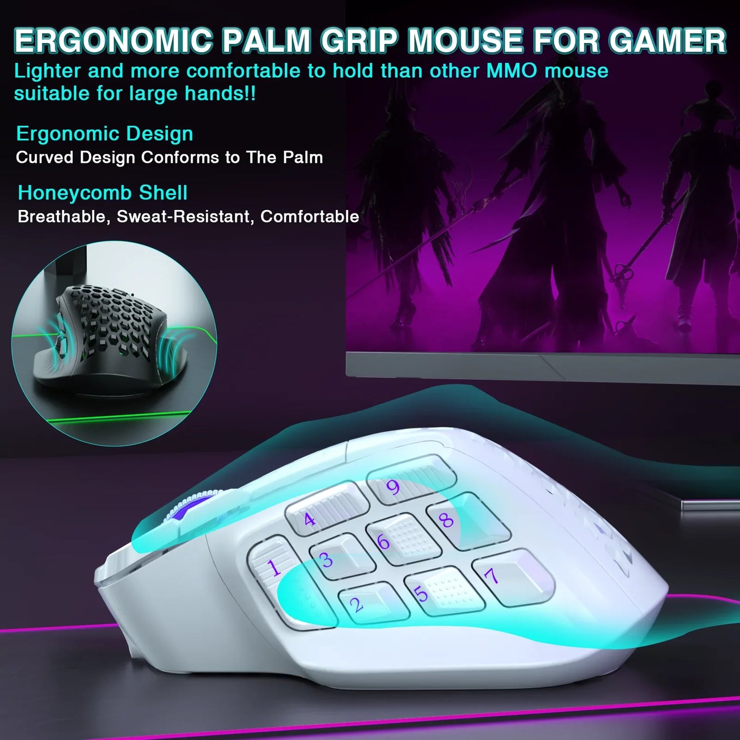 SOLAKAKA SM809 Pro MMO Gaming Mouse - 16-Button Wireless RGB Mouse with 24000 DPI & Programmable Macros