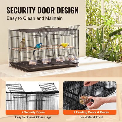 SucceBuy 30" Stackable Divided Bird Cage – Portable Travel Birdcage with Handle & Perch