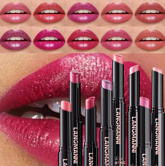 LANGMANNI Pearlescent Lipstick - Slanted Tip Long Lasting Color Lip Gloss Makeup