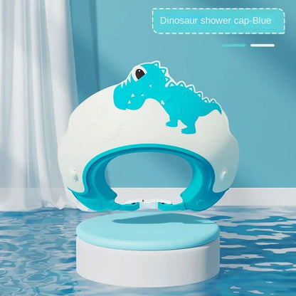 Baby Waterproof Shampoo Cap - Soft Rubber Adjustable Hair Wash Hat with Ear Protection & Dinosaur Design