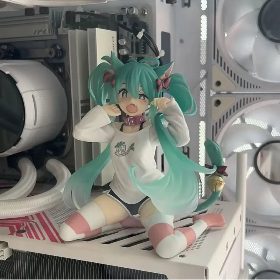 11cm Hatsune Miku Desktop Action Figure – Cute Neko T-Shirt Anime Figurine, Kawaii Girl Model Toy Gift